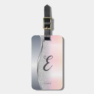 Eleganter moderner Silver Glitzer Bokeh , Monogram Gepäckanhänger