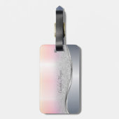 Eleganter moderner Silver Glitzer Bokeh , Monogram Gepäckanhänger (Rückseite vertikal)