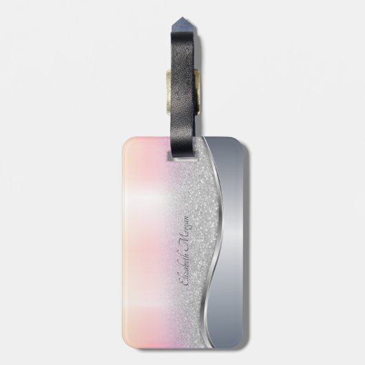 Eleganter moderner Silver Glitzer Bokeh , Monogram Gepäckanhänger (Rückseite vertikal)