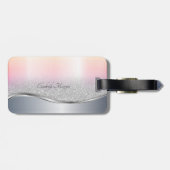 Eleganter moderner Silver Glitzer Bokeh , Monogram Gepäckanhänger (Rückseite horizontal)