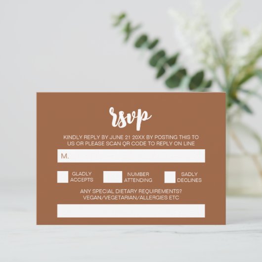Eleganter moderner Simple Boho Wedding QR Code UAW Begleitkarte (Stehend Vorderseite)