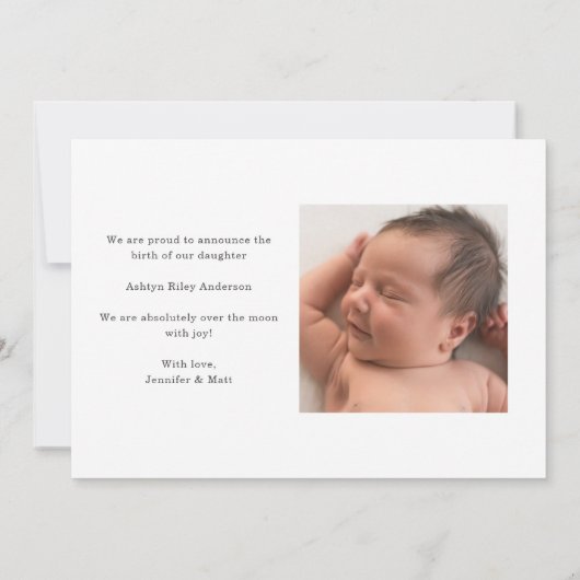 Eleganter moderner Skriptname Zwei Foto Geburt Ankündigung (Rückseite)