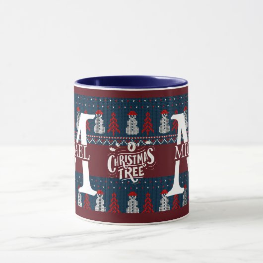 Eleganter Moderner Snowman Monogram Weihnachtsfest Tasse (Zentrum)