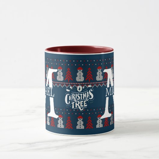 Eleganter Moderner Snowman Monogram Weihnachtsfest Tasse (Zentrum)