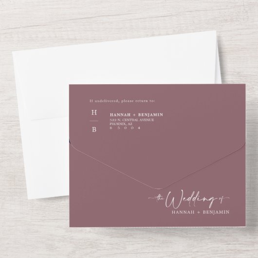 Eleganter Moderner Staubiger Lila Torbogen QR Code All In One Einladung (Rückseite)