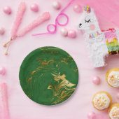 Eleganter moderner Stil aus Gold und grünem Marmor Pappteller (Party)