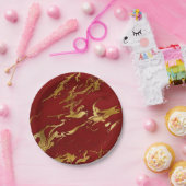 Eleganter moderner Stil aus Gold und rotem Marmor Pappteller (Party)