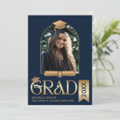 Eleganter moderner, stilvoller Foto Gold Navy Absc Einladung (Stehend Vorderseite)