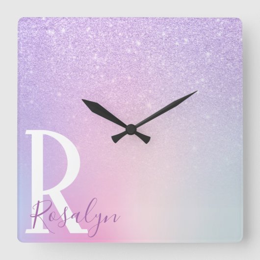 Eleganter, moderner, stilvoller, geistlicher lila quadratische wanduhr (Vorderseite)