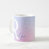 Eleganter, moderner, stilvoller, ombre blauer Glit Kaffeetasse (Vorderseite Links)