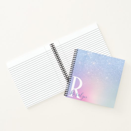 Eleganter, moderner, stilvoller, ombre blauer Glit Notizblock (Innenseite)