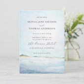 Eleganter moderner Strand mit Wasserfarben Einladung (Stehend Vorderseite)