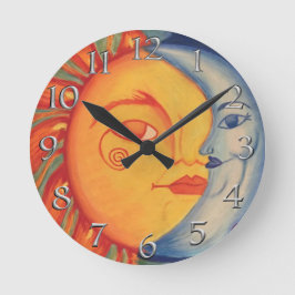 Eleganter moderner Sun Moon Stone Yellow Blue Sky Runde Wanduhr