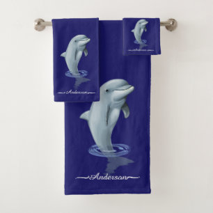 Eleganter moderner süßer Delfin und Schrift auf Na Badhandtuch Set
