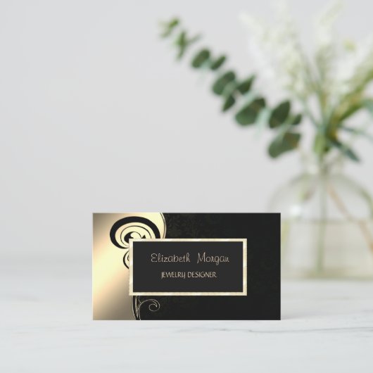 Eleganter, moderner Swirl, Gold-Rahmen-Schmuckdesi Visitenkarte (Stehend Vorderseite)