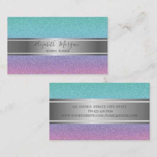 Eleganter moderner trendiger Glitzer Bokeh, Silber Visitenkarte (Vorne/Hinten)