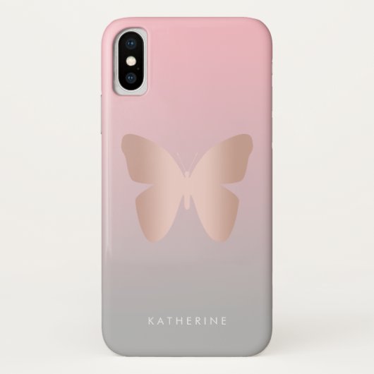 Eleganter moderner trendy Rosengoldschmetterling Case-Mate iPhone Hülle (Rückseite)