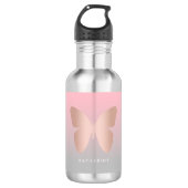 Eleganter moderner trendy Rosengoldschmetterling Edelstahlflasche (Vorderseite)