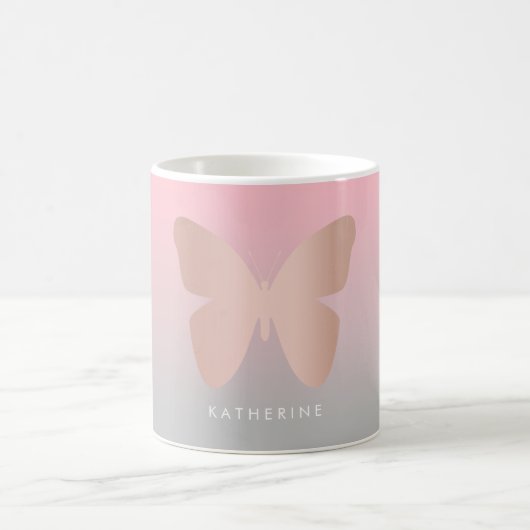 Eleganter moderner trendy Rosengoldschmetterling Kaffeetasse (Mittel)