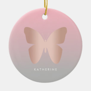 Eleganter moderner trendy Rosengoldschmetterling Keramik Ornament