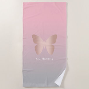 Eleganter moderner trendy Rosengoldschmetterling Strandtuch