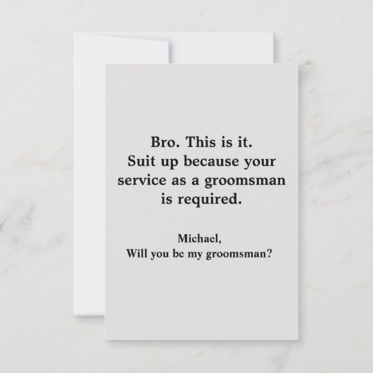 eleganter moderner Tuxedo-Trauzeuge-Vorschlag Einladung (Rückseite)