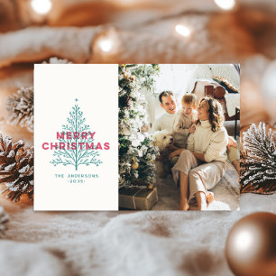 Eleganter moderner Vintage-froher Weihnachtsbaum-F Feiertagspostkarte