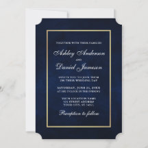 Eleganter moderner Wasserfarben Blue Gold Wedding 