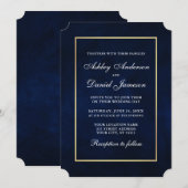 Eleganter moderner Wasserfarben Blue Gold Wedding  Einladung (Vorne/Hinten)