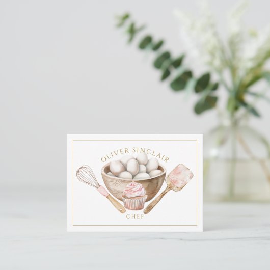 Eleganter moderner Wasserfarben Koch Caterer Baker Visitenkarte (Stehend Vorderseite)