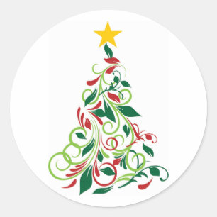 Eleganter Moderner Weihnachtsbaum Illustration Runder Aufkleber