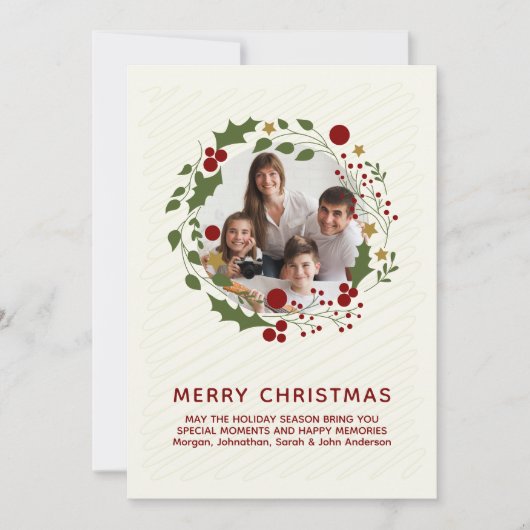 Eleganter Moderner Weihnachtskranz Feiertagskarte (Vorderseite)