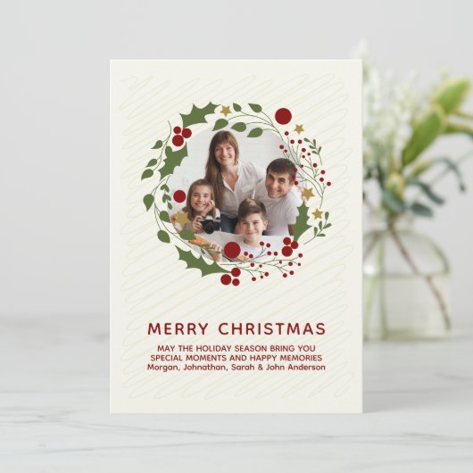 Eleganter Moderner Weihnachtskranz Feiertagskarte (Stehend Vorderseite)