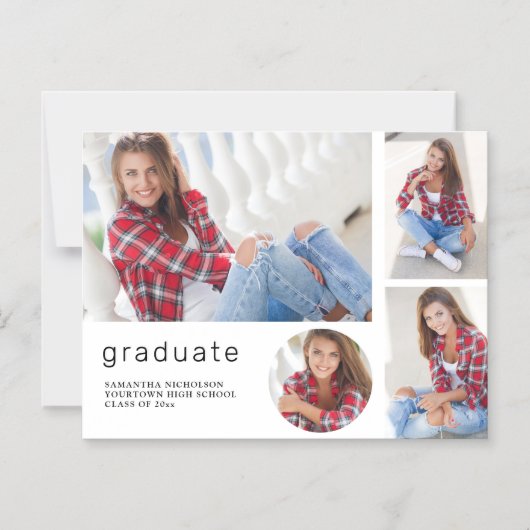 Eleganter, moderner Weißer Abschluss 4 FotoCollage Magneteinladung (Vorderseite)