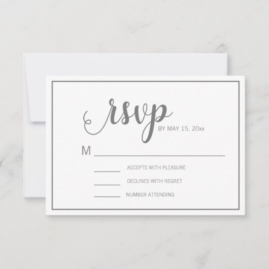 Eleganter, moderner White Gray Wedding RSVP (Vorderseite)