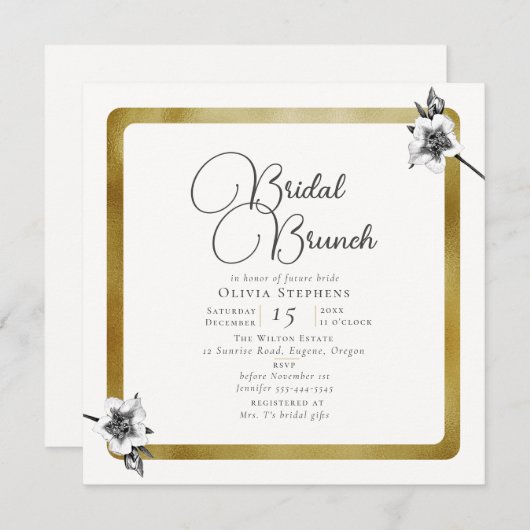 Eleganter moderner Xmas Rose Goldener Winter Brida Einladung (Vorne/Hinten)