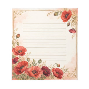 Eleganter Mohn-Garten Gold-Blüten Notizblock