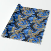 Eleganter Molten Blue und Gold Glitzer Geburtstag Geschenkpapier (Ungerollt)