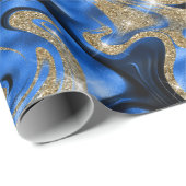 Eleganter Molten Blue und Gold Glitzer Geburtstag Geschenkpapier (Rolleneckpunkt)