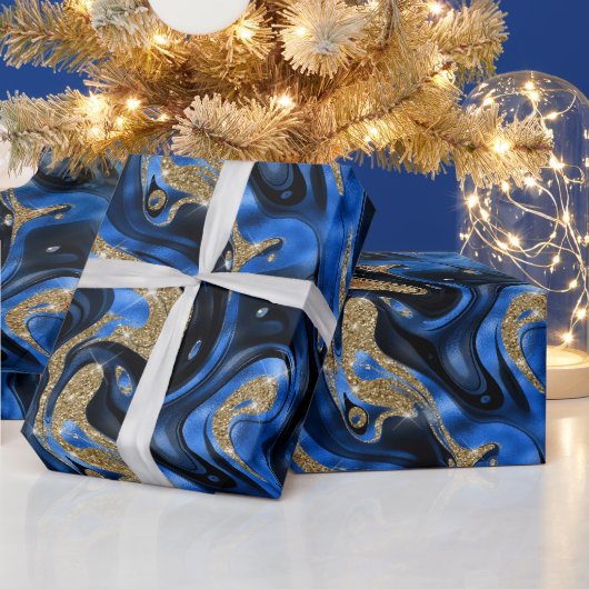 Eleganter Molten Blue und Gold Glitzer Geburtstag Geschenkpapier (Feiertage)
