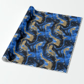 Eleganter Molten Blue und Gold Glitzer Geburtstag Geschenkpapier (Ungerollt)