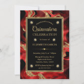 Eleganter Molten Red and Gold Glitzer Quinceanera Einladung (Vorderseite)