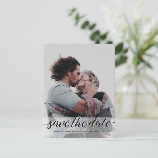 "Eleganter Moment: Personalisiertes Save the Date Postkarte (Stehend Vorderseite)