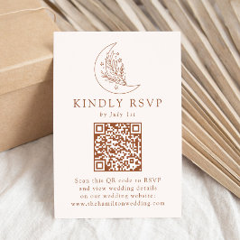 Eleganter Mond and Stars Terracotta QR Hochzeit RSVP Karte