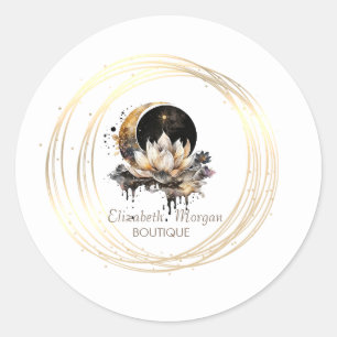 Eleganter Mond Gold Kreise Lotus Runder Aufkleber