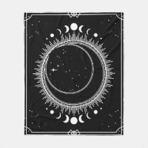 Eleganter Mond mit Sonne und Sternen Schwarz und W