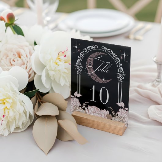 Eleganter Mond Sterne Floral Quinceañera-Tischnumm Acrylschild