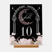 Eleganter Mond Sterne Floral Quinceañera-Tischnumm Acrylschild (Vorderseite)