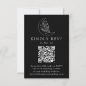 Eleganter Mond und Stars Black QR Code Hochzeit RSVP Karte (Vorderseite)