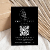 Eleganter Mond und Stars Black QR Code Hochzeit RSVP Karte